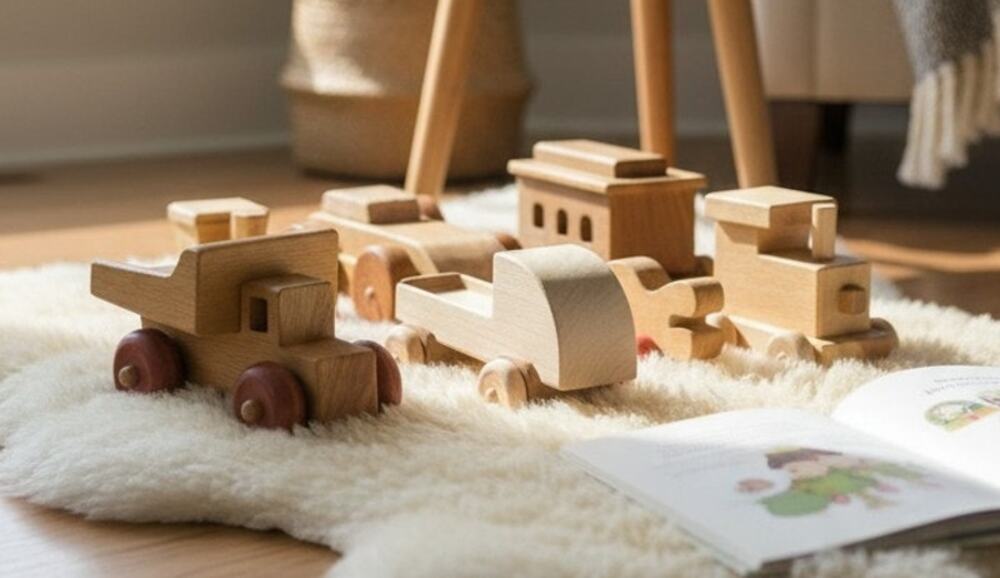 Handmade Wooden Toy Cars Trucks Train Lot of 7 Vintage Style 4-9.5 Inch